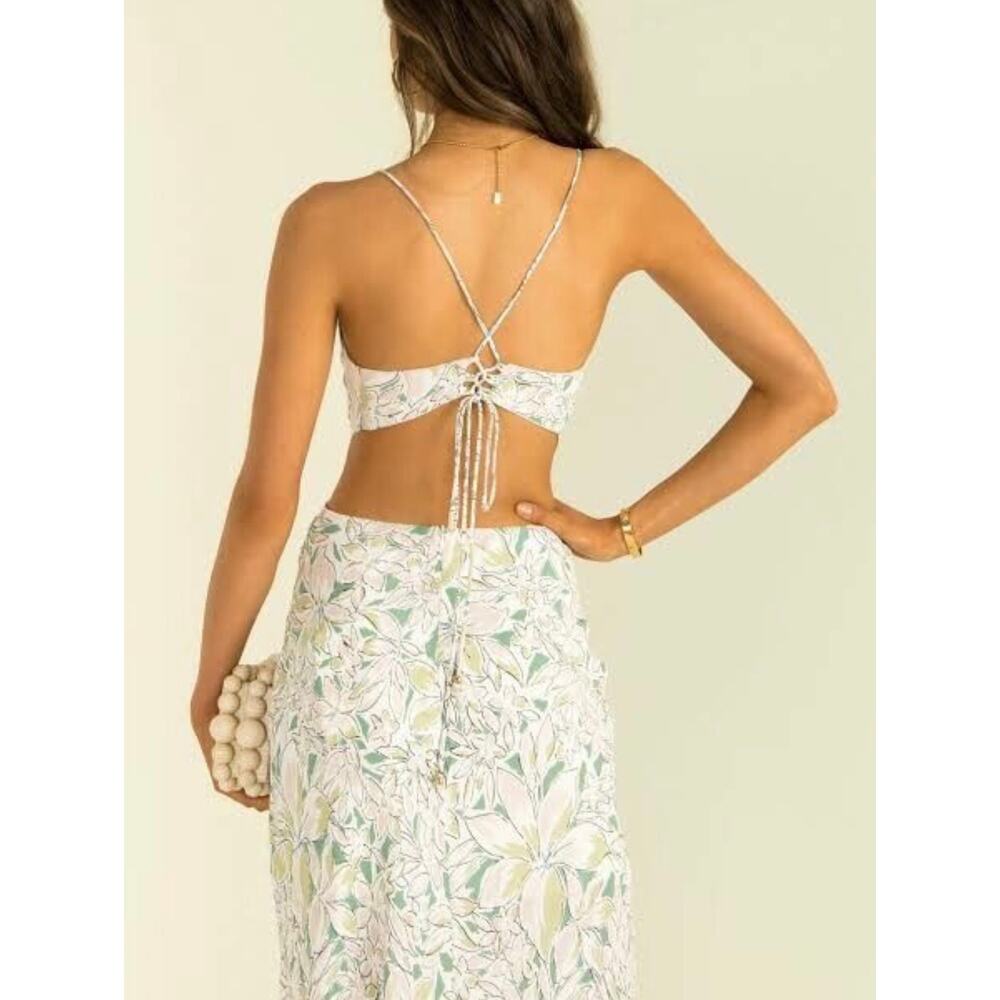 Sundae Muse Aloe Floral Cut Out Tie Back Maxi Dress White Green 10 - Picture 2 of 6